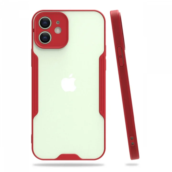 Mey İthalat®   iPhone 12 Kılıf Platin Silikon - Kırmızı