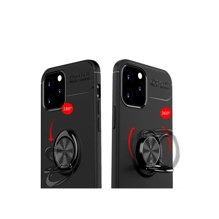 Mey İthalat®  iPhone 12 Kılıf Range Yüzüklü Silikon - Siyah