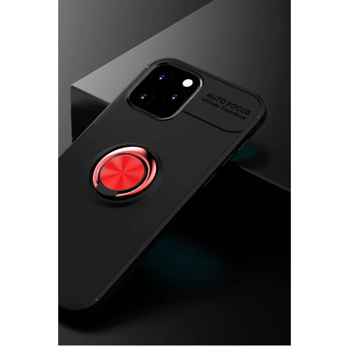 Mey İthalat®   iPhone 12 Kılıf Range Yüzüklü Silikon - Siyah-Kırmızı