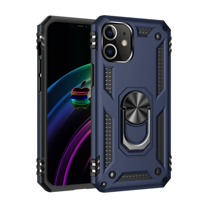 Mey İthalat®  iPhone 12 Kılıf Sofya Yüzüklü Silikon Kapak - Lacivert