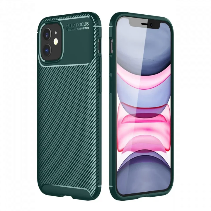 Mey İthalat®   iPhone 12 Mini Kılıf Auto Focus Karbon Kapak - Yeşil