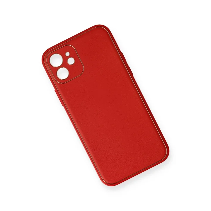 Mey İthalat®  iPhone 12 Mini Kılıf Coco Deri Silikon Kapak - Kırmızı
