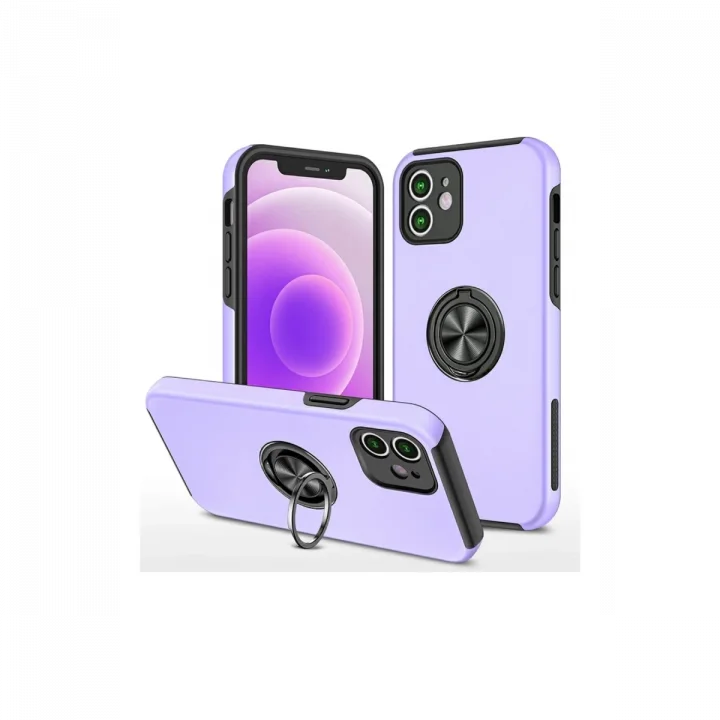 Mey İthalat®  iPhone 12 Mini Kılıf Elit Yüzüklü Kapak - Mor