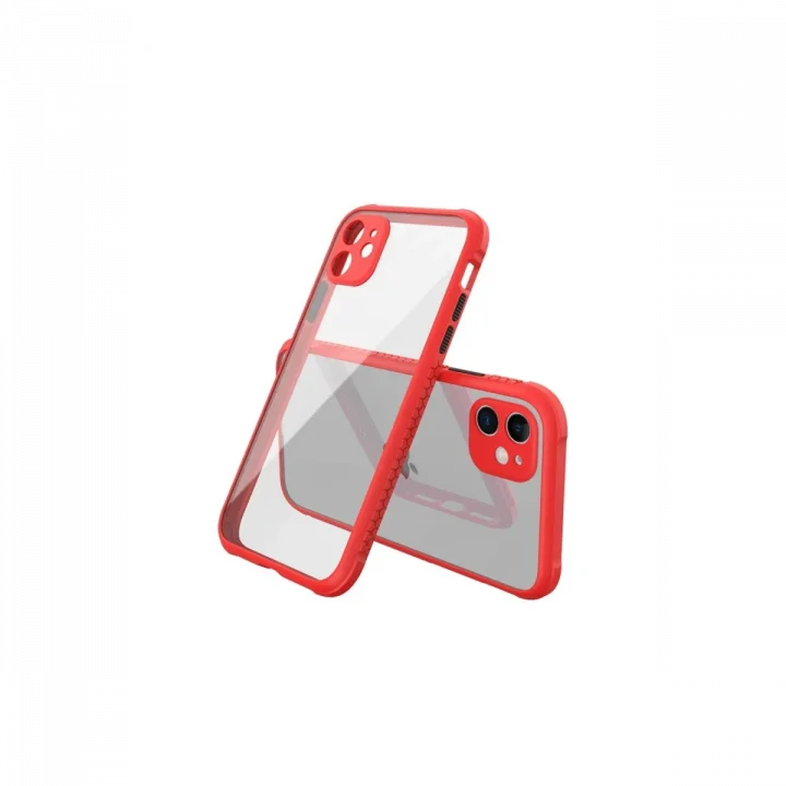 Mey İthalat®  iPhone 12 Mini Kılıf Miami Şeffaf Silikon - Kırmızı