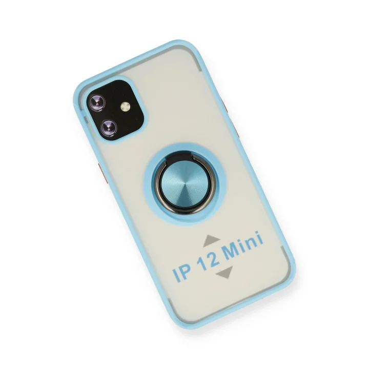 Mey İthalat®  iPhone 12 Mini Kılıf Montreal Yüzüklü Silikon Kapak - Buz Mavi