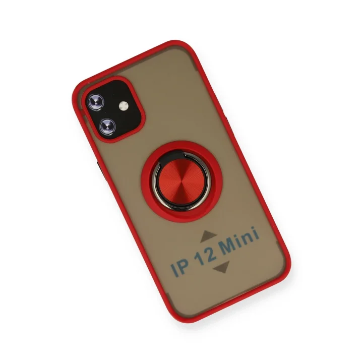 Mey İthalat®  iPhone 12 Mini Kılıf Montreal Yüzüklü Silikon Kapak - Kırmızı