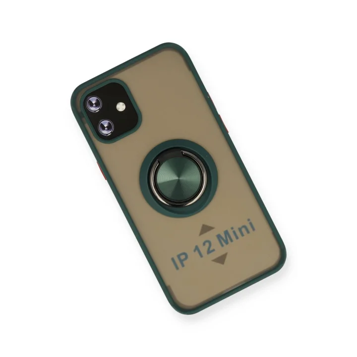 Mey İthalat®  iPhone 12 Mini Kılıf Montreal Yüzüklü Silikon Kapak - Yeşil
