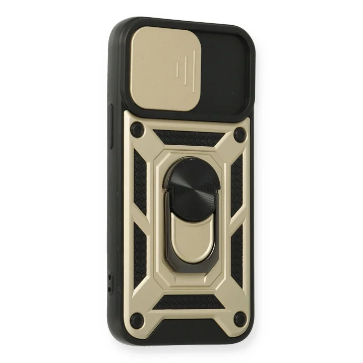 Mey İthalat®  iPhone 12 Mini Kılıf Pars Lens Yüzüklü Silikon - Gold