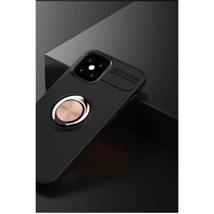 Mey İthalat®   iPhone 12 Mini Kılıf Range Yüzüklü Silikon - Siyah-Gold