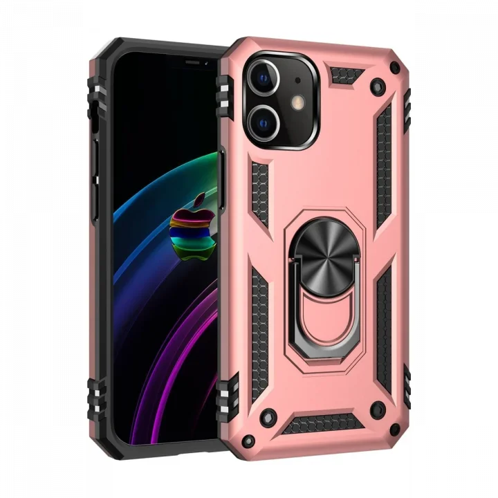 Mey İthalat®  iPhone 12 Mini Kılıf Sofya Yüzüklü Silikon Kapak - Rose