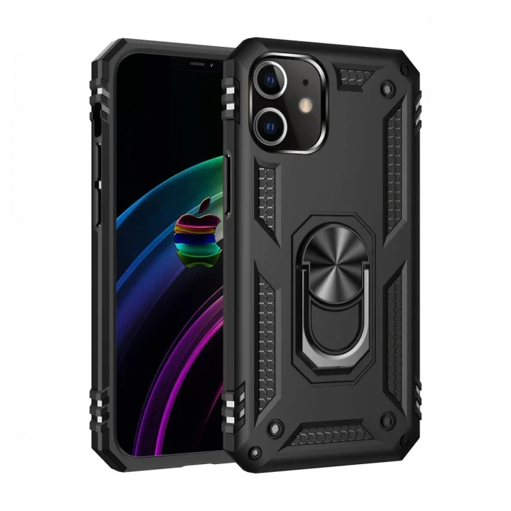 Mey İthalat®  iPhone 12 Mini Kılıf Sofya Yüzüklü Silikon Kapak - Siyah