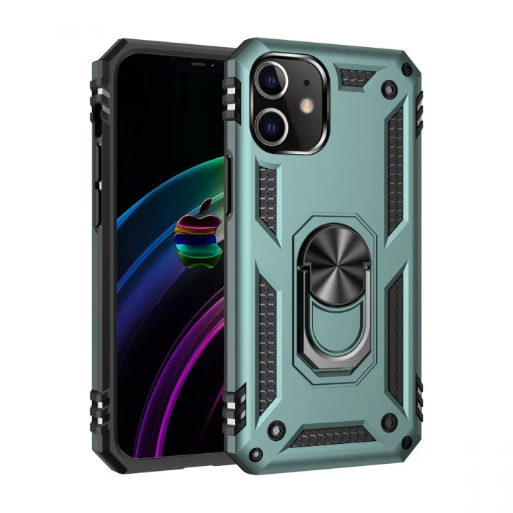 Mey İthalat®  iPhone 12 Mini Kılıf Sofya Yüzüklü Silikon Kapak - Yeşil