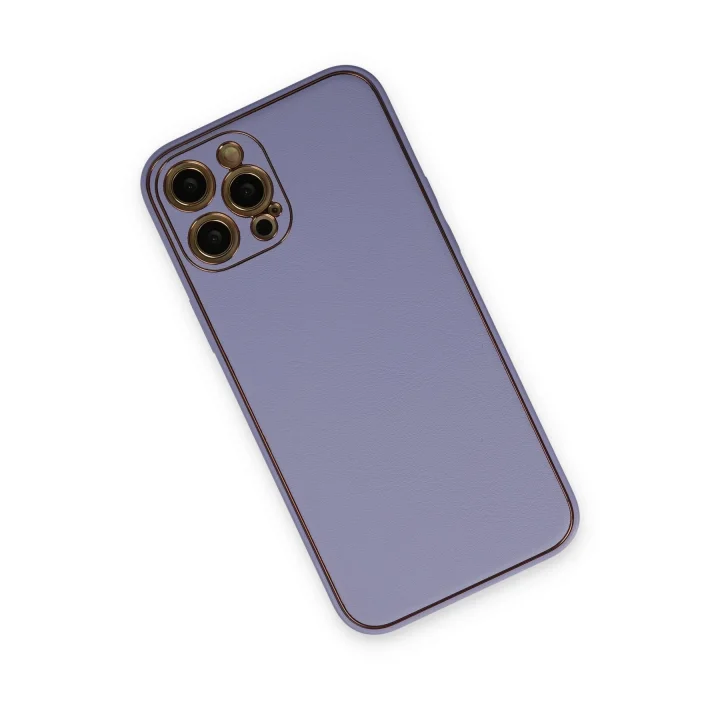 Mey İthalat®  iPhone 12 Pro Kılıf Coco Deri Silikon Kapak - Açık Lila