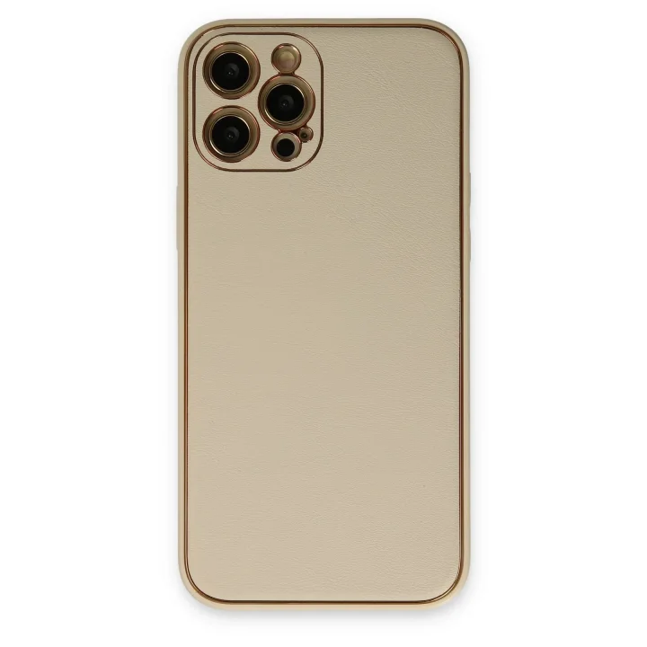 Mey İthalat®  iPhone 12 Pro Kılıf Coco Deri Silikon Kapak - Gold