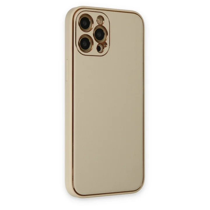 Mey İthalat®  iPhone 12 Pro Kılıf Coco Deri Silikon Kapak - Gold