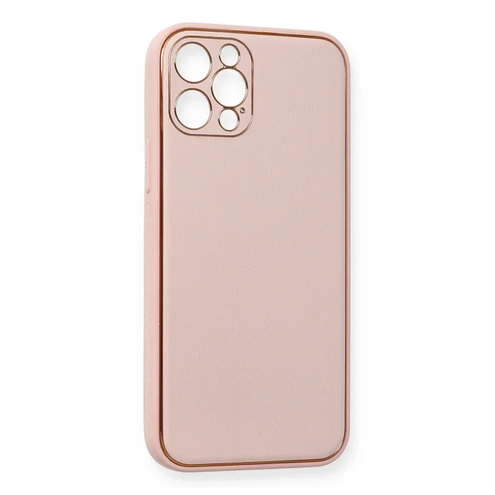 Mey İthalat®  iPhone 12 Pro Kılıf Coco Deri Silikon Kapak - Pembe