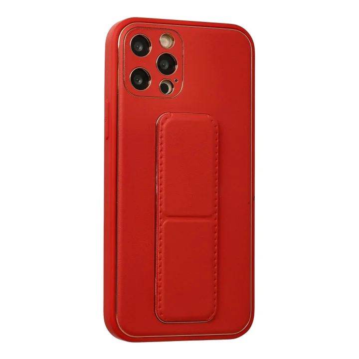 Mey İthalat®   iPhone 12 Pro Kılıf Coco Deri Standlı Kapak - Kırmızı