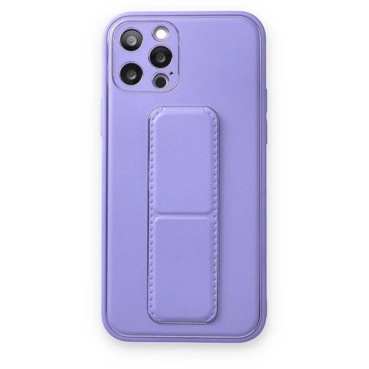 Mey İthalat®  iPhone 12 Pro Kılıf Coco Deri Standlı Kapak - Koyu Lila