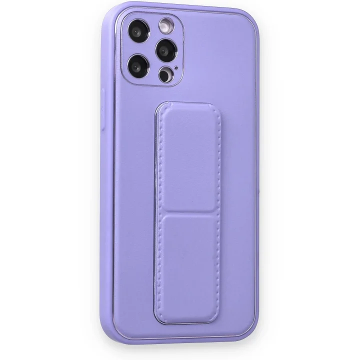 Mey İthalat®  iPhone 12 Pro Kılıf Coco Deri Standlı Kapak - Koyu Lila