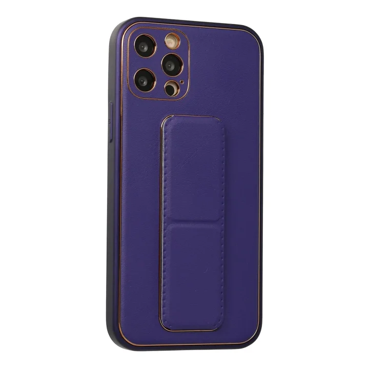 Mey İthalat®   iPhone 12 Pro Kılıf Coco Deri Standlı Kapak - Mor