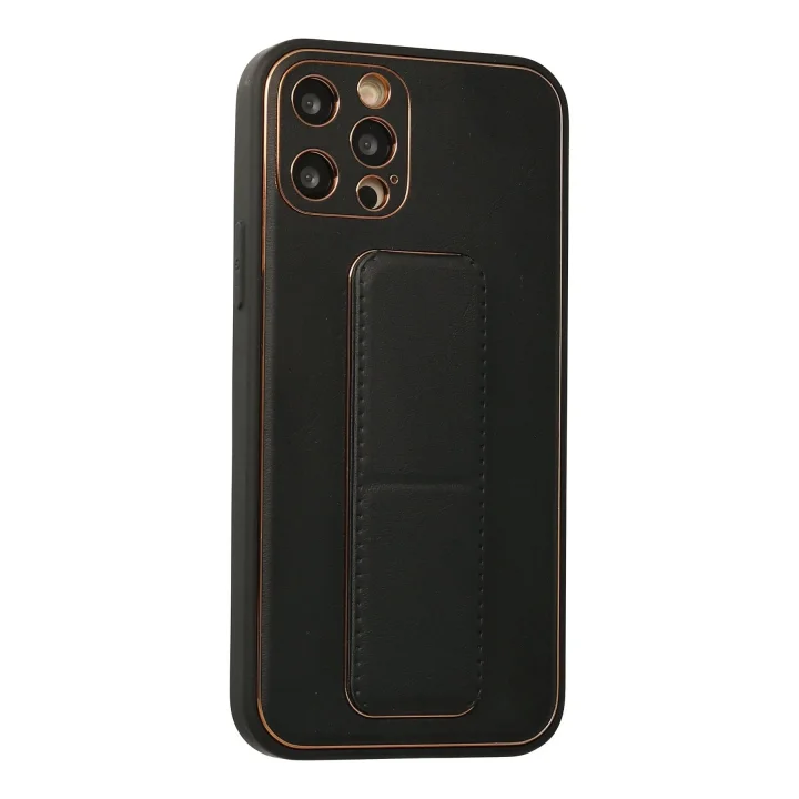 Mey İthalat®   iPhone 12 Pro Kılıf Coco Deri Standlı Kapak - Siyah