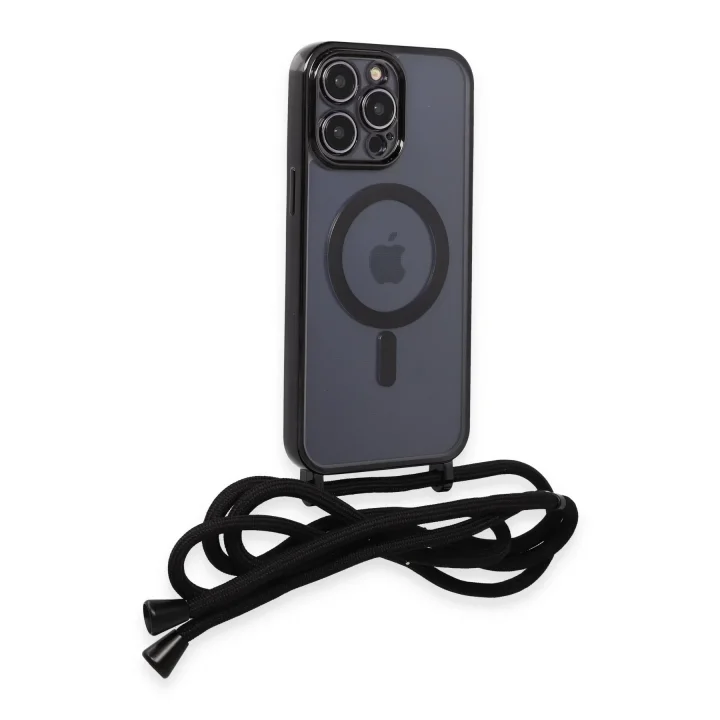 Mey İthalat®  iPhone 12 Pro Kılıf Divo Lazer Askılı Magsafe Kapak - Siyah