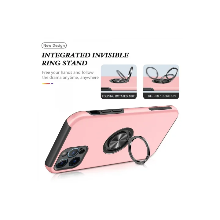 Mey İthalat®  iPhone 12 Pro Kılıf Elit Yüzüklü Kapak - Pembe