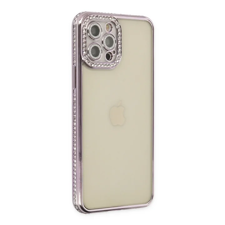 Mey İthalat®   iPhone 12 Pro Kılıf Joke Taşlı Silikon - Mor