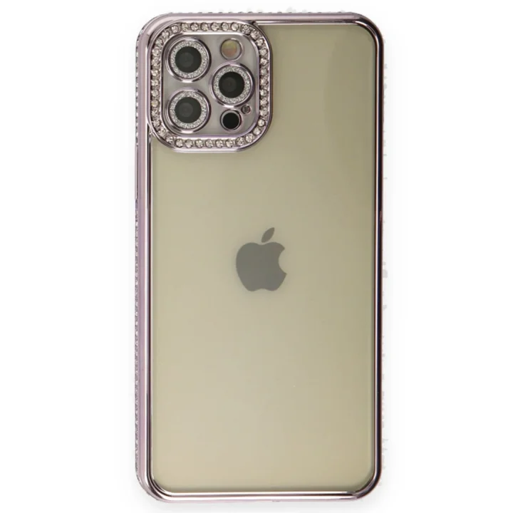 Mey İthalat®   iPhone 12 Pro Kılıf Joke Taşlı Silikon - Mor