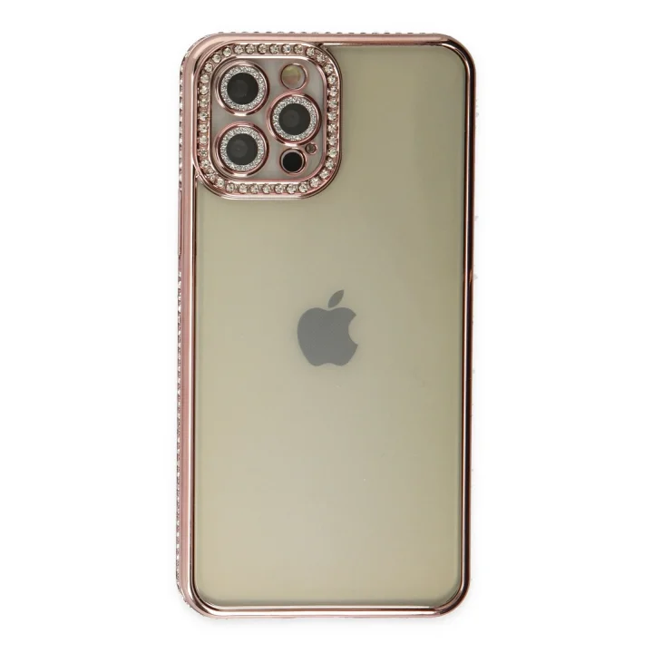 Mey İthalat®   iPhone 12 Pro Kılıf Joke Taşlı Silikon - Pembe