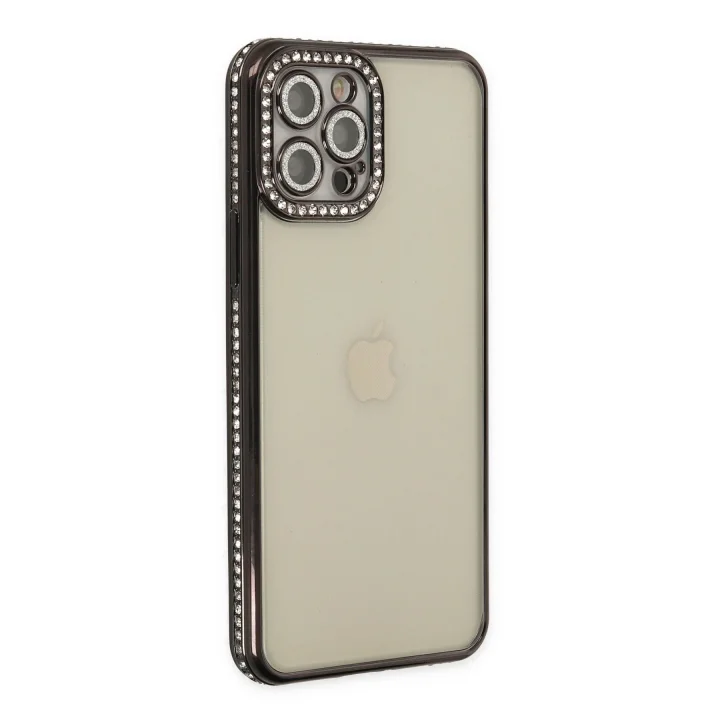 Mey İthalat®   iPhone 12 Pro Kılıf Joke Taşlı Silikon - Siyah