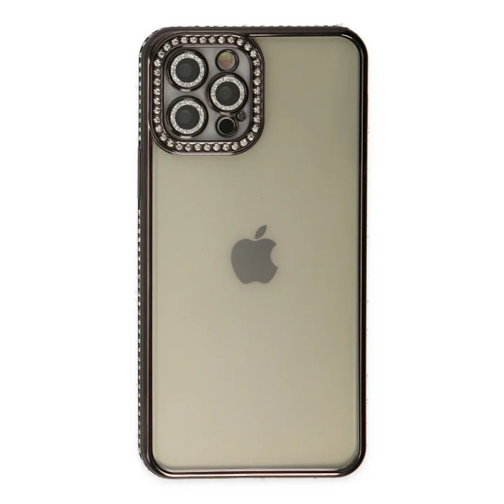 Mey İthalat®   iPhone 12 Pro Kılıf Joke Taşlı Silikon - Siyah