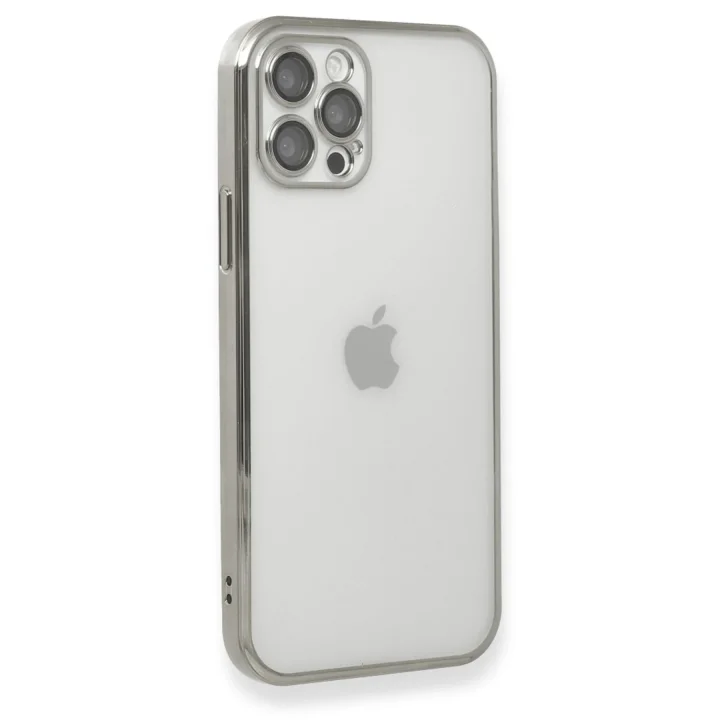 Mey İthalat®   iPhone 12 Pro Kılıf  Lensli Silikon - Gümüş