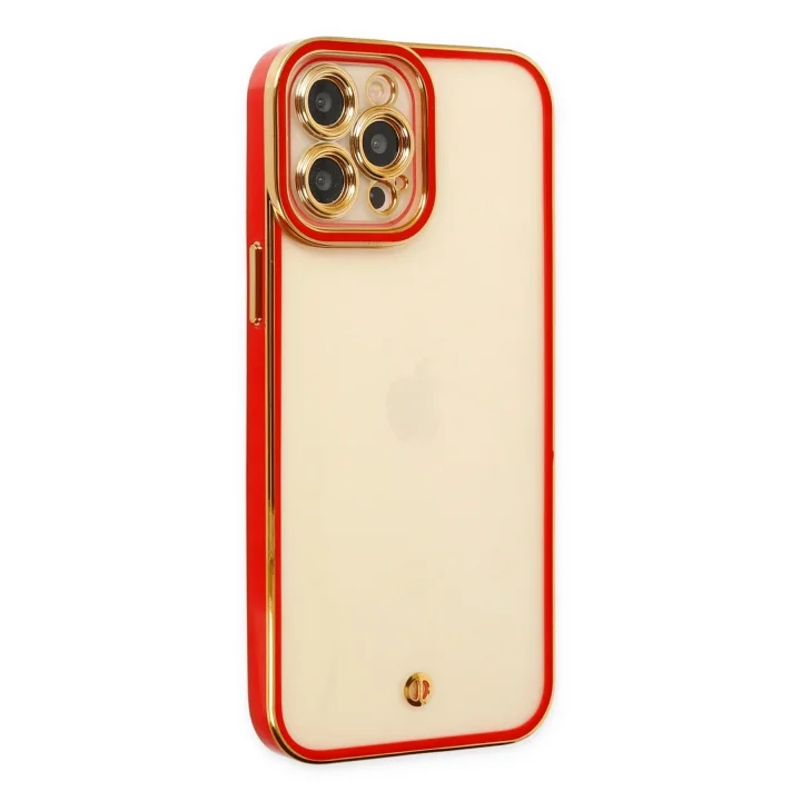 Mey İthalat®  iPhone 12 Pro Kılıf Liva Lens Silikon - Kırmızı