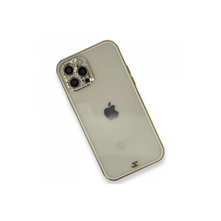 Mey İthalat®   iPhone 12 Pro Kılıf Liva Taşlı Silikon - Beyaz