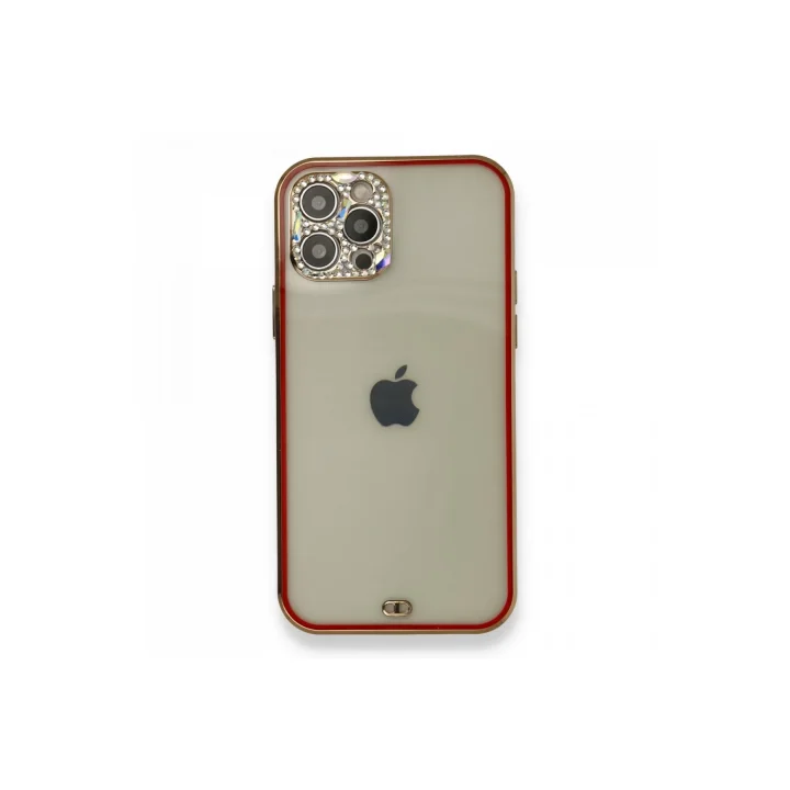 Mey İthalat®   iPhone 12 Pro Kılıf Liva Taşlı Silikon - Kırmızı