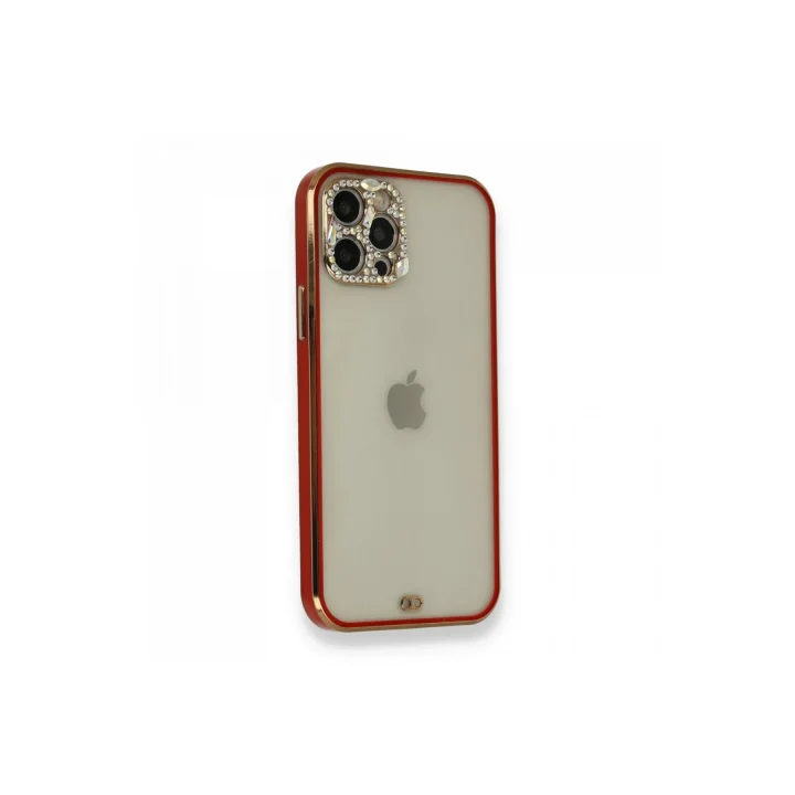 Mey İthalat®   iPhone 12 Pro Kılıf Liva Taşlı Silikon - Kırmızı