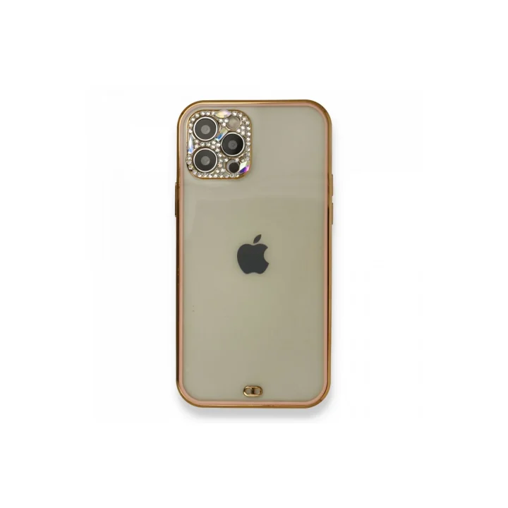 Mey İthalat®   iPhone 12 Pro Kılıf Liva Taşlı Silikon - Pembe