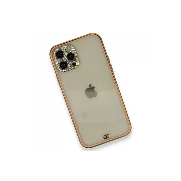 Mey İthalat®   iPhone 12 Pro Kılıf Liva Taşlı Silikon - Pembe
