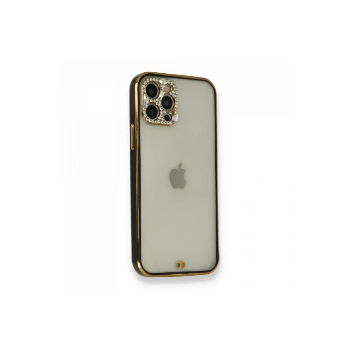 Mey İthalat®   iPhone 12 Pro Kılıf Liva Taşlı Silikon - Siyah