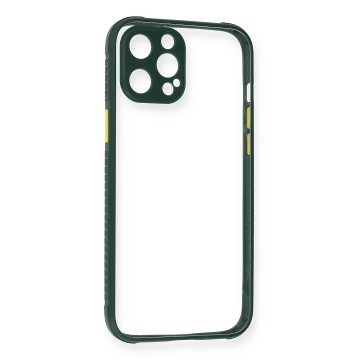 Mey İthalat®   iPhone 12 Pro Kılıf Miami Şeffaf Silikon - Koyu Yeşil