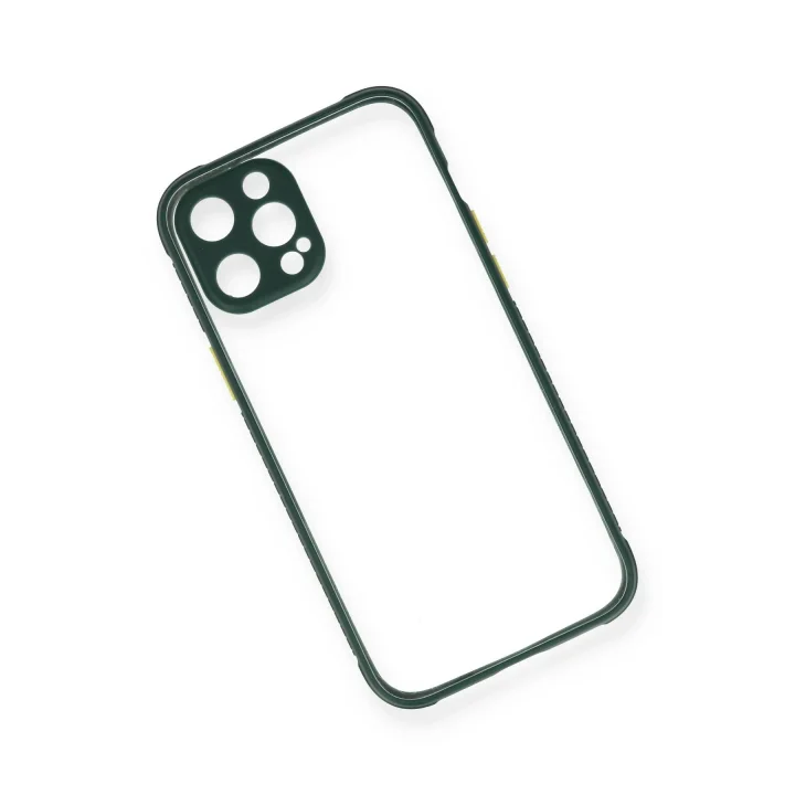 Mey İthalat®   iPhone 12 Pro Kılıf Miami Şeffaf Silikon - Koyu Yeşil