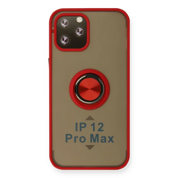 Mey İthalat®  iPhone 12 Pro Kılıf Montreal Yüzüklü Silikon Kapak - Kırmızı