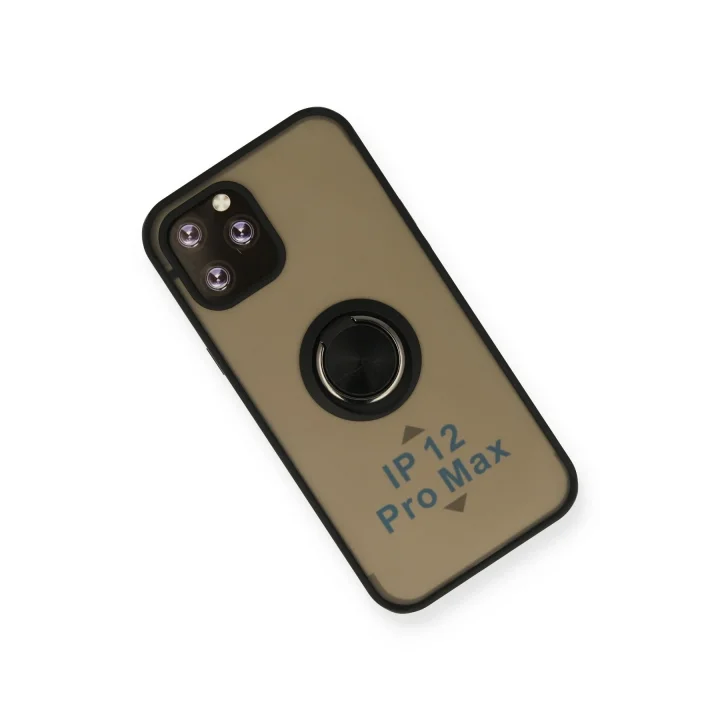 Mey İthalat®  iPhone 12 Pro Kılıf Montreal Yüzüklü Silikon Kapak - Siyah