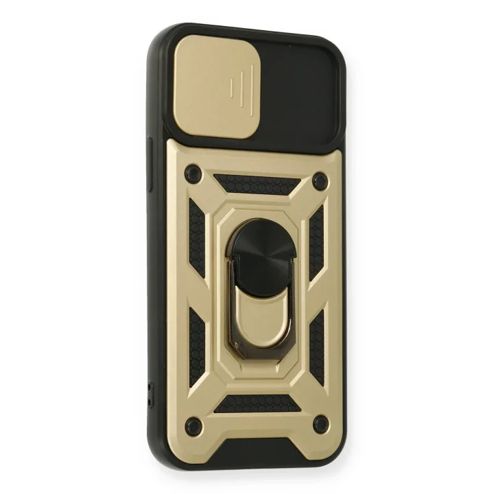 Mey İthalat®  iPhone 12 Pro Kılıf Pars Lens Yüzüklü Silikon - Gold