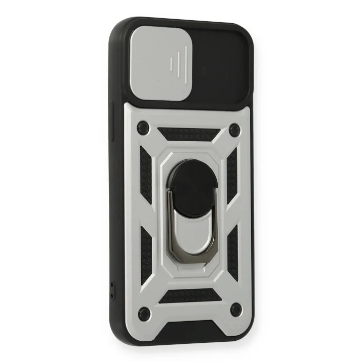 Mey İthalat®  iPhone 12 Pro Kılıf Pars Lens Yüzüklü Silikon - Gümüş