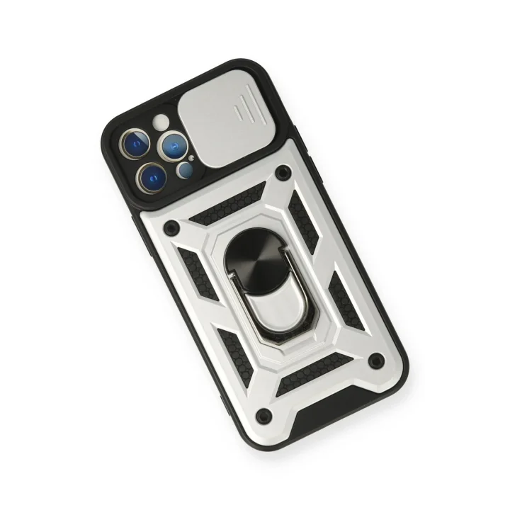 Mey İthalat®  iPhone 12 Pro Kılıf Pars Lens Yüzüklü Silikon - Gümüş