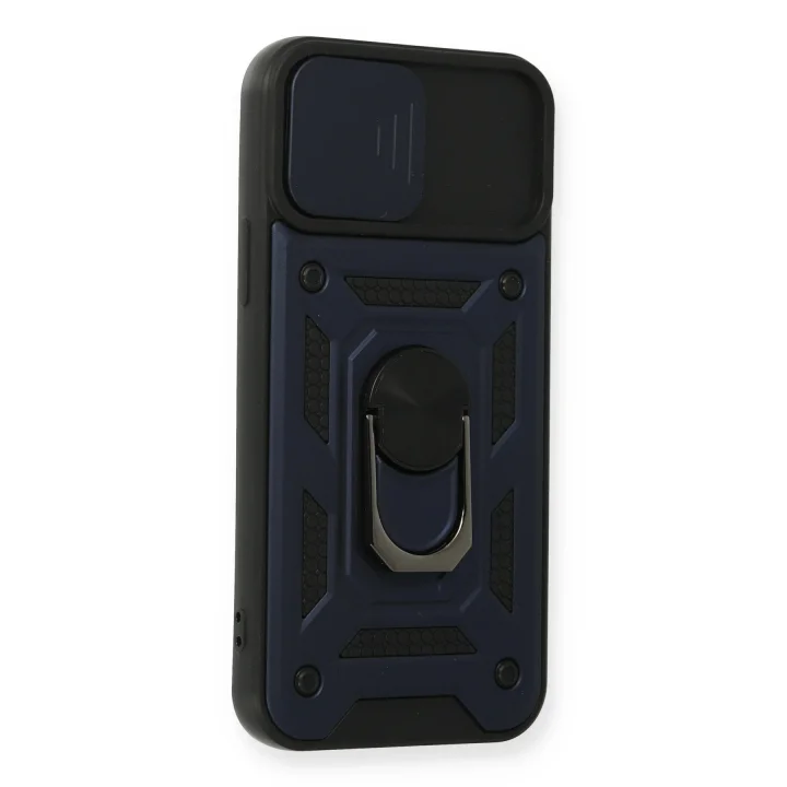 Mey İthalat®  iPhone 12 Pro Kılıf Pars Lens Yüzüklü Silikon - Lacivert