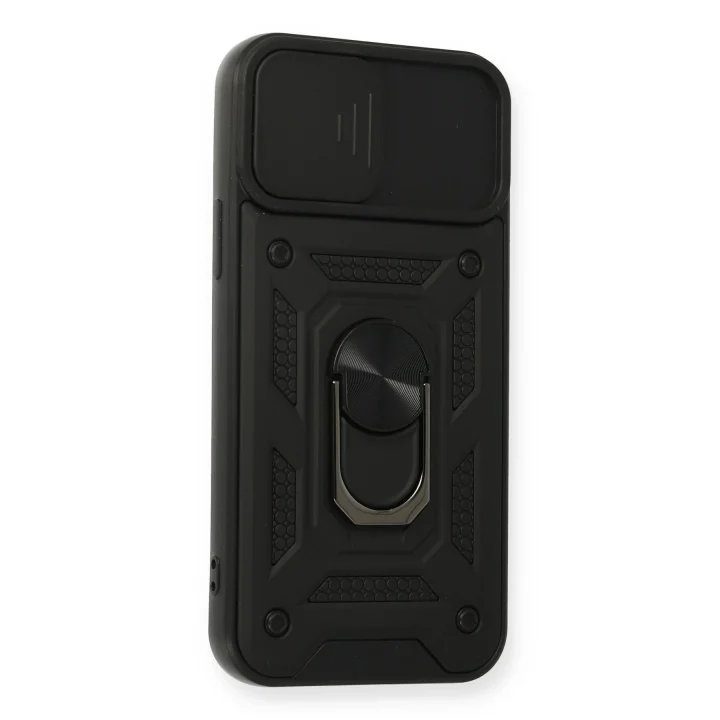 Mey İthalat®  iPhone 12 Pro Kılıf Pars Lens Yüzüklü Silikon - Siyah