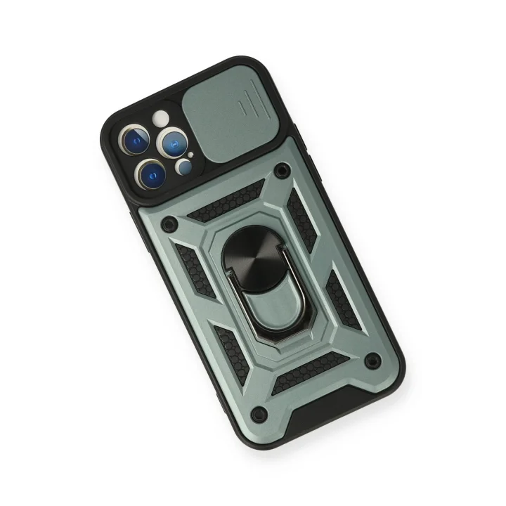 Mey İthalat®  iPhone 12 Pro Kılıf Pars Lens Yüzüklü Silikon - Yeşil